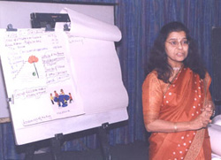 uma making a presentation